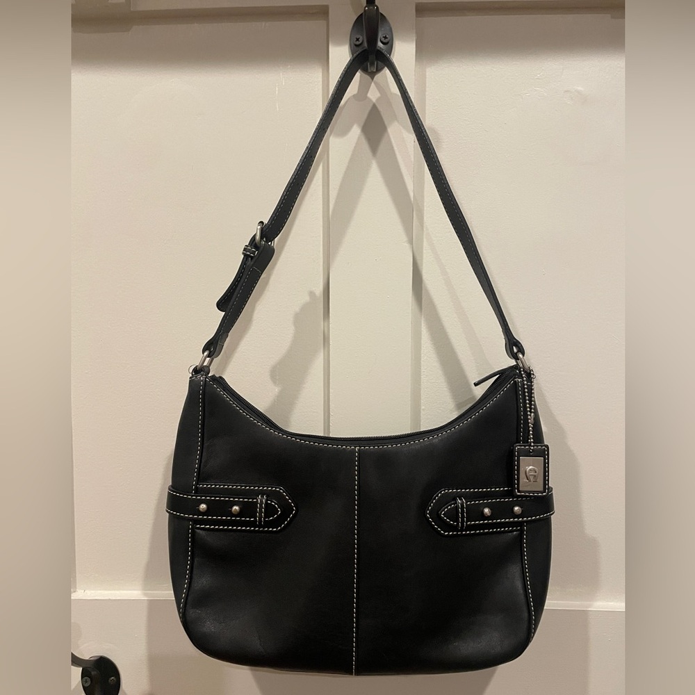 Etienne Aigner Black Leather Hobo Shoulder Bag